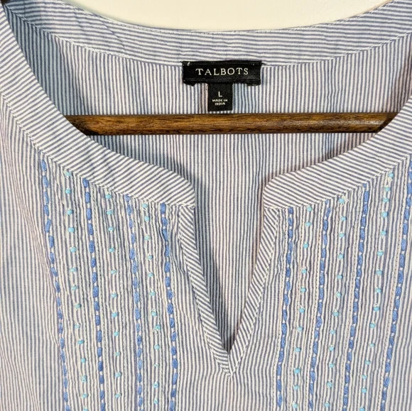 Talbots Blue Whit Stripe Cotton Pintuck Tank Top - Picture 3 of 6